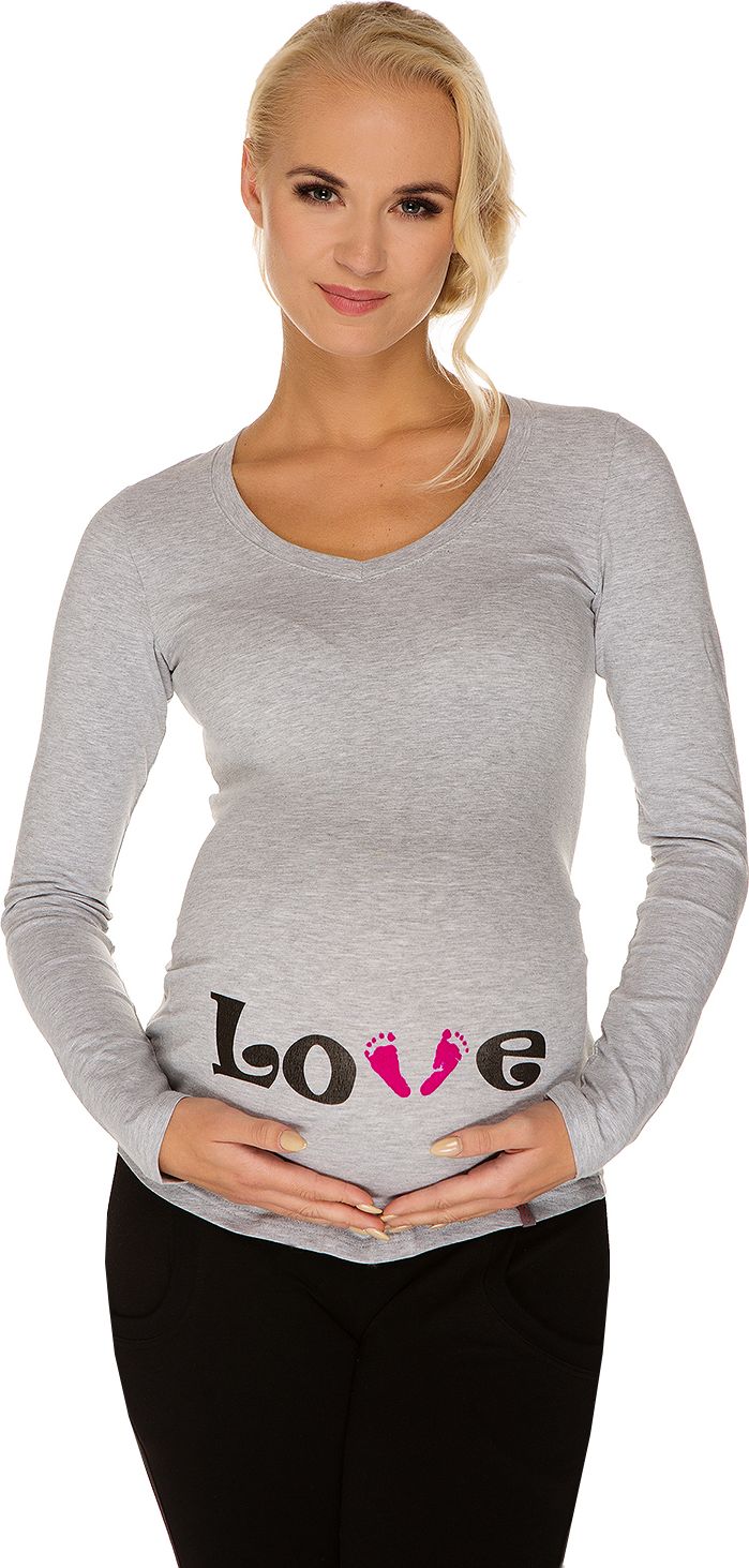 My Tummy Těhotenské tričko s potiskem "LOVE" šedé dlouhý rukáv Velikost: XXL - obrázek 1