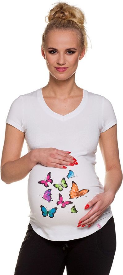 My Tummy Těhotenské tričko s potiskem "Motýlci" bílé Velikost: XL - obrázek 1