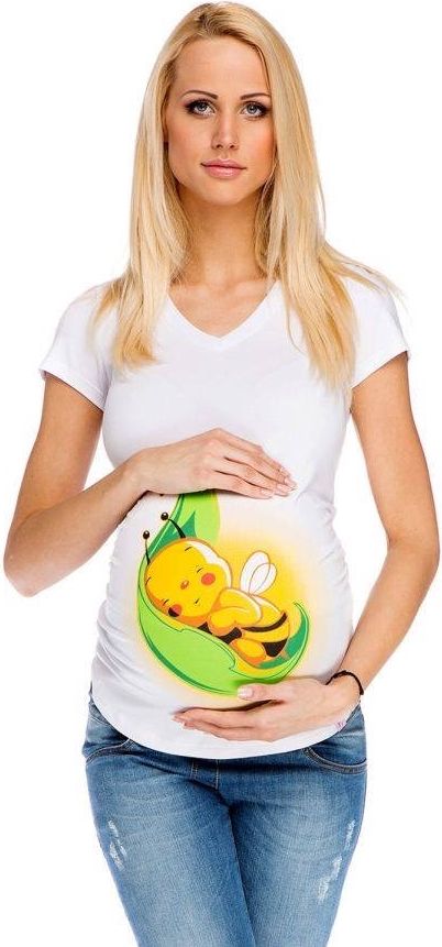 My Tummy Těhotenské tričko "Včelička na lístku" bílé krátký rukáv Velikost: XL - obrázek 1