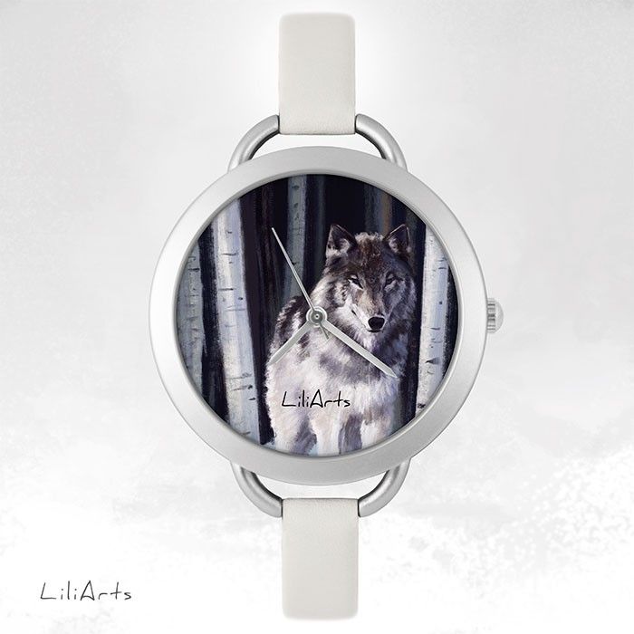 © LiliArts Hodinky - design Šedý Vlk Barva 1: Světle šedá - obrázek 1