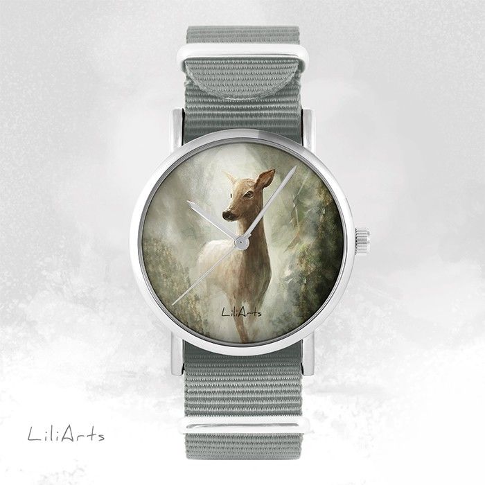 © LiliArts Hodinky - design Srnky - NATO šedý - obrázek 1