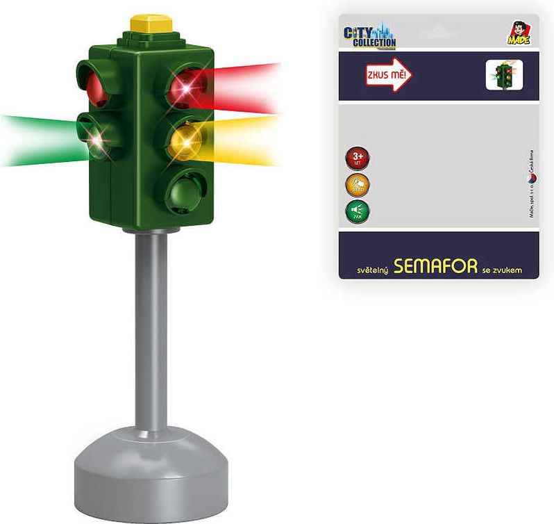 Set semafor silniční 20cm + 2 dopravní značky na baterie Světlo Zvuk plast - obrázek 1