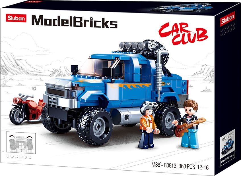 Sluban Model Bricks M38-B0813 Off Road Modrý Pickup s motorkou - obrázek 1
