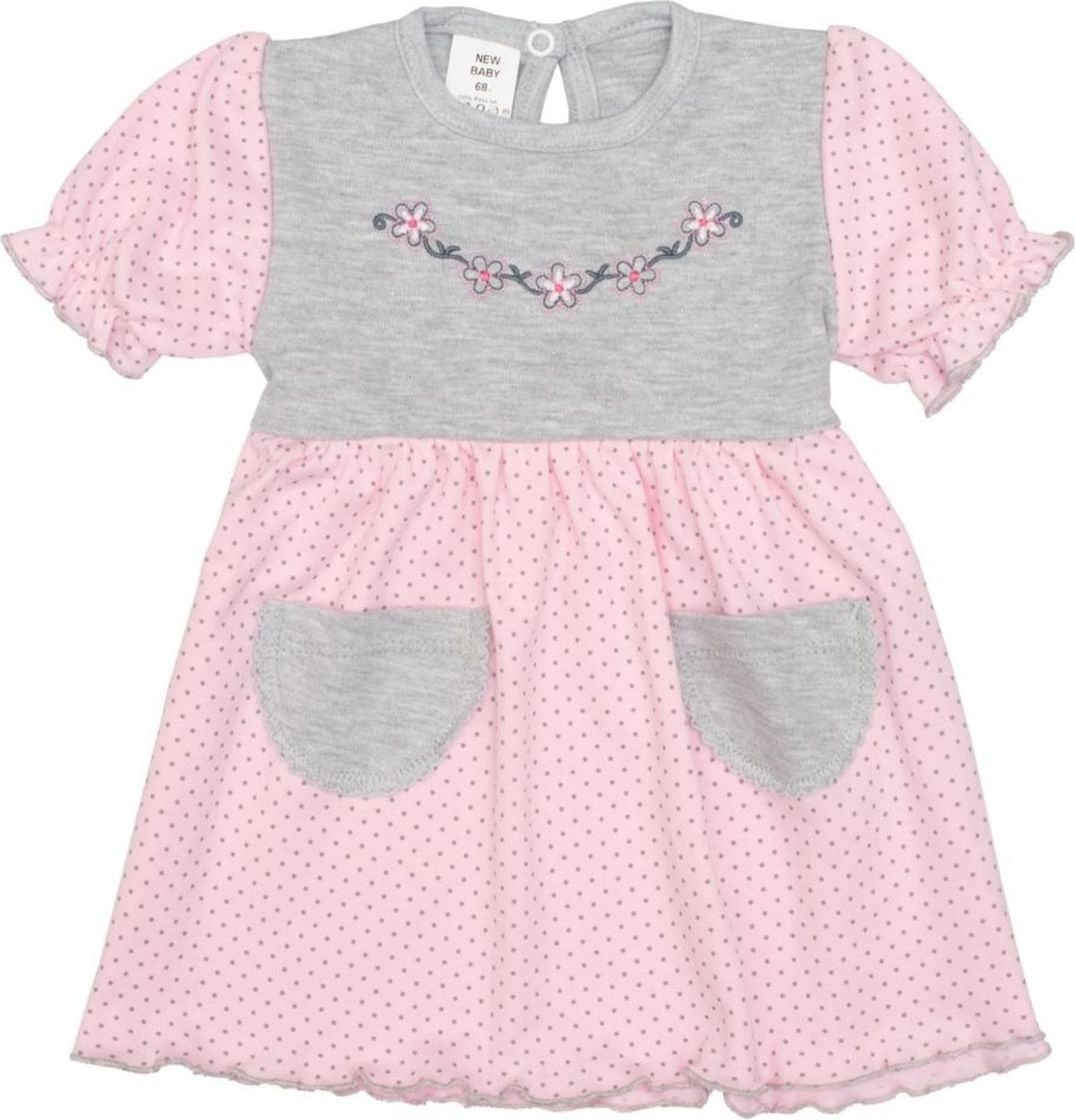Kojenecké šatičky s krátkým rukávem New Baby Summer dress růžovo-šedé - Kojenecké šatičky s krátkým rukávem New Baby Summer dress růžovo-šedé - obrázek 1