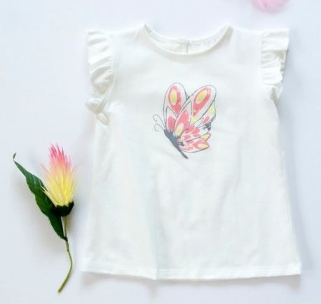 K-Baby Dětské bavlněné triko, krátký rukáv - Motýl - smetanové, Velikost koj. oblečení 92 (18-24m) - obrázek 1