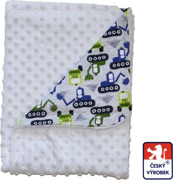 Deka do kočárku, Dětský svět, Minky bílá/bagr - obrázek 1