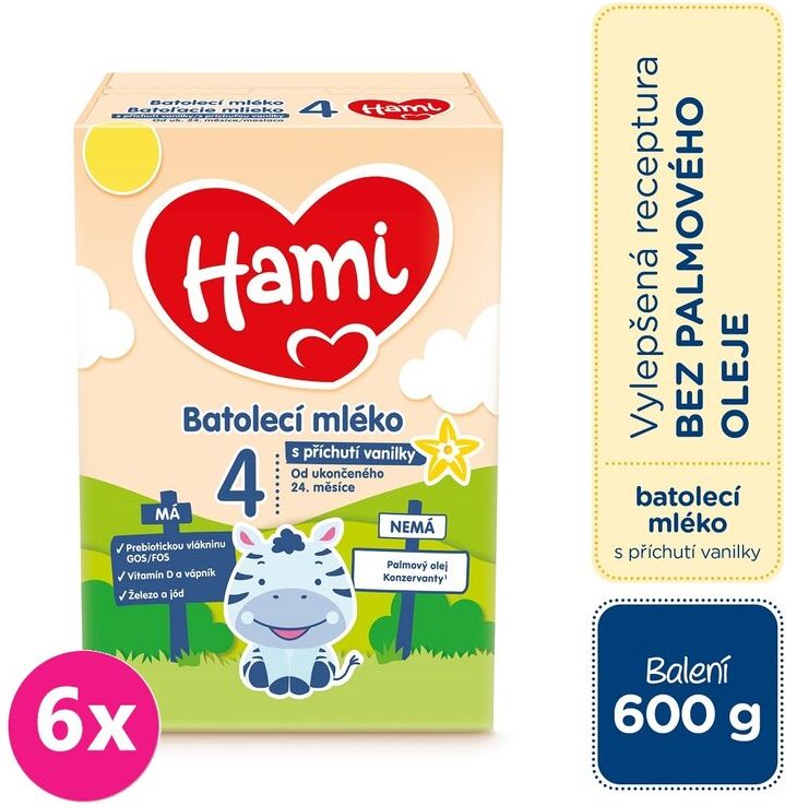 6x HAMI 4 Mléko batolecí s příchutí vanilky 600 g - obrázek 1