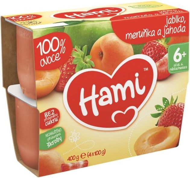 6x HAMI 100 % ovoce jablko, meruňka a jahoda (4 x 100 g) - ovocný příkrm - obrázek 2