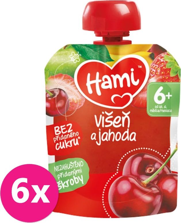 6x HAMI Kapsička višeň a jahoda 90 g - ovocný příkrm - obrázek 1