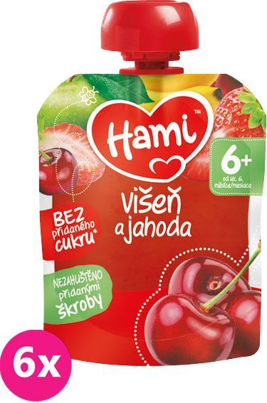 6x HAMI Kapsička višeň a jahoda 90 g - ovocný příkrm - obrázek 1