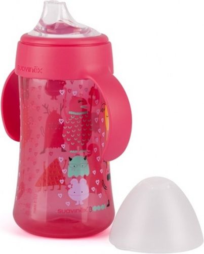 Suavinex DRUHÁ LAHVIČKA S OUŠKY BOOO NEROZLITNÁ SAVIČKA 270 +4M RŮŽOVÁ - obrázek 2