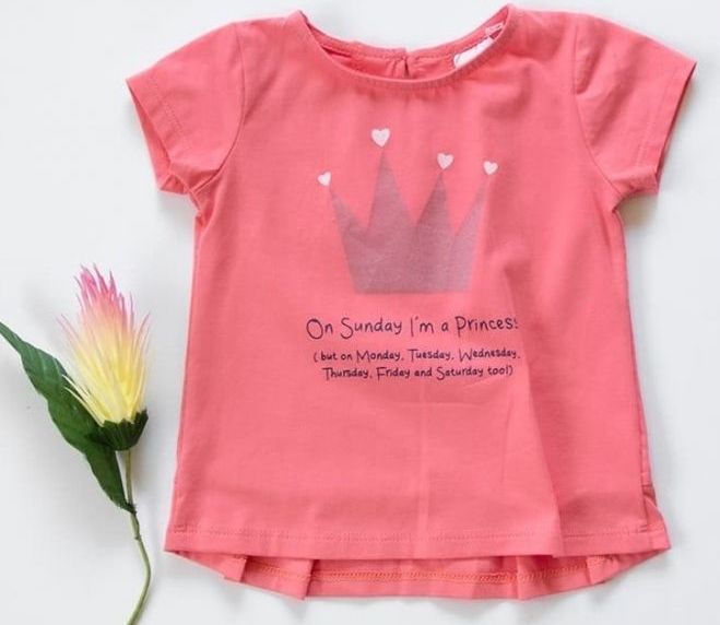 K-Baby Dětské bavlněné triko, krátký rukáv - Princess - růžové, korál, vel. 98 - 98 (24-36m) - obrázek 1