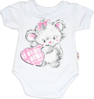 Baby Nellys Bavlněné kojenecké body, kr. rukáv, Mouse Love - bílé - obrázek 1