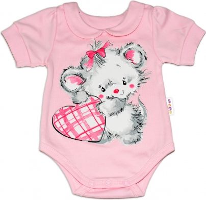 Baby Nellys Bavlněné kojenecké body, kr. rukáv, Mouse Love - růžové - obrázek 1