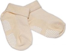 Ponožky kojenecké bavlna protiskluzové - ŘÁDKOVÉ smetanové - 0-12měs. - obrázek 1