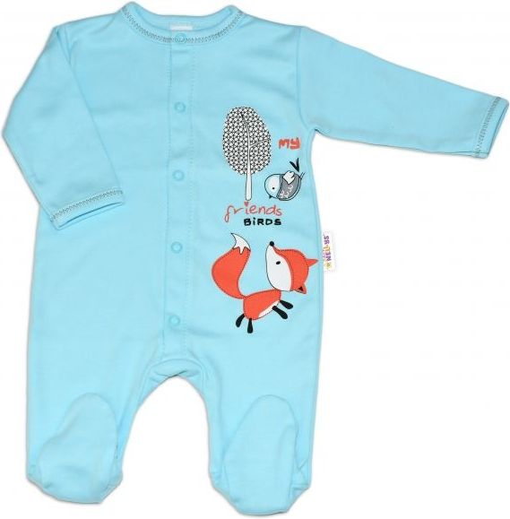 Baby Nellys Bavlněný kojenecký overal Fox - tyrkysový, vel. 80 - 80 (9-12m) - obrázek 1
