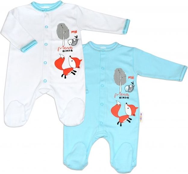 Baby Nellys Bavlněný kojenecký overal Fox - tyrkysový, vel. 80 - 80 (9-12m) - obrázek 2
