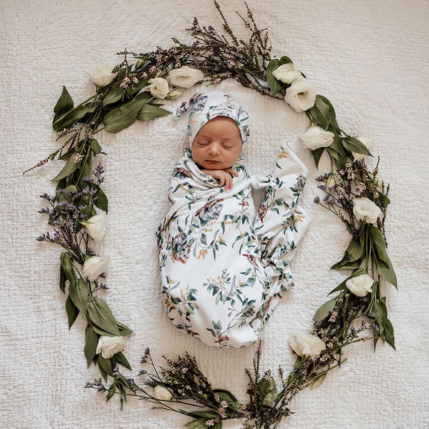 Snuggle Hunny Kids Bavlněná zavinovačka / šátek s čepičkou set Eucalypt - obrázek 1