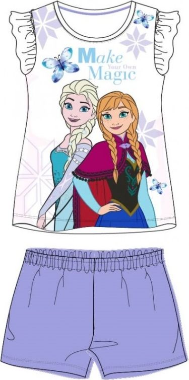 E plus M - Letní dívčí bavlněné pyžamo s krátkým rukávem Ledové království Frozen Elsa a Anna - fialové 116 - obrázek 1
