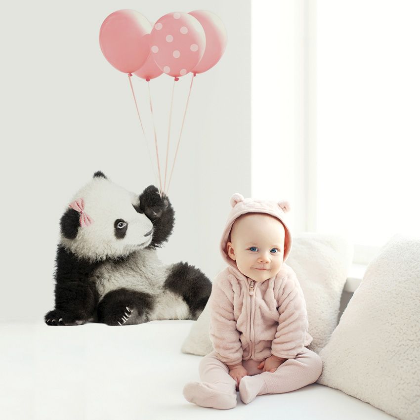 SAMOLEPKA NA ZEĎ PANDA S RŮŽOVÝMI BALÓNKY 55 x 92 cm - obrázek 1