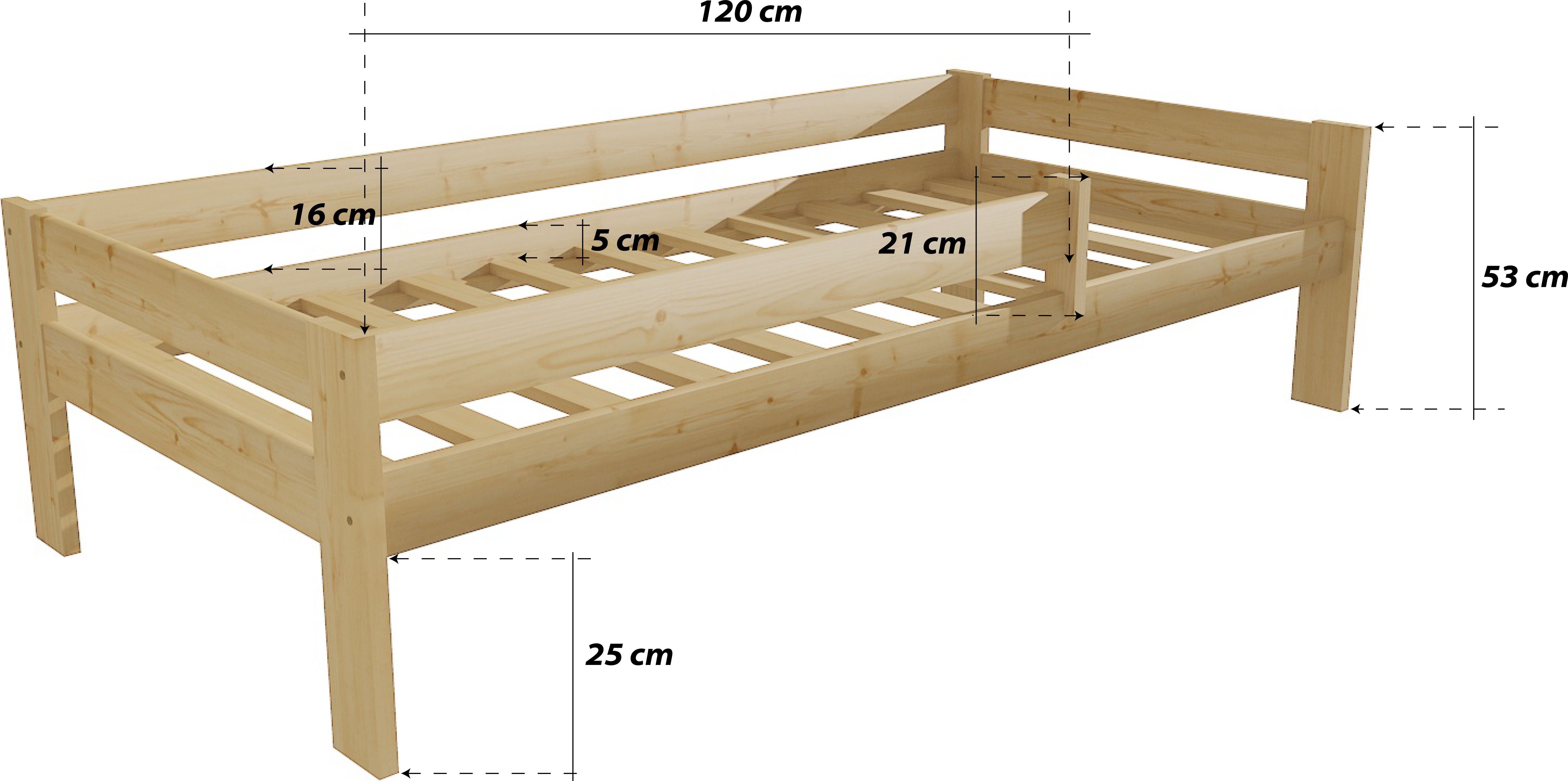 DĚTSKÁ POSTEL EVA SUROVÉ DŘEVO S ŠUPLÍKY 180 x 80 cm - obrázek 3
