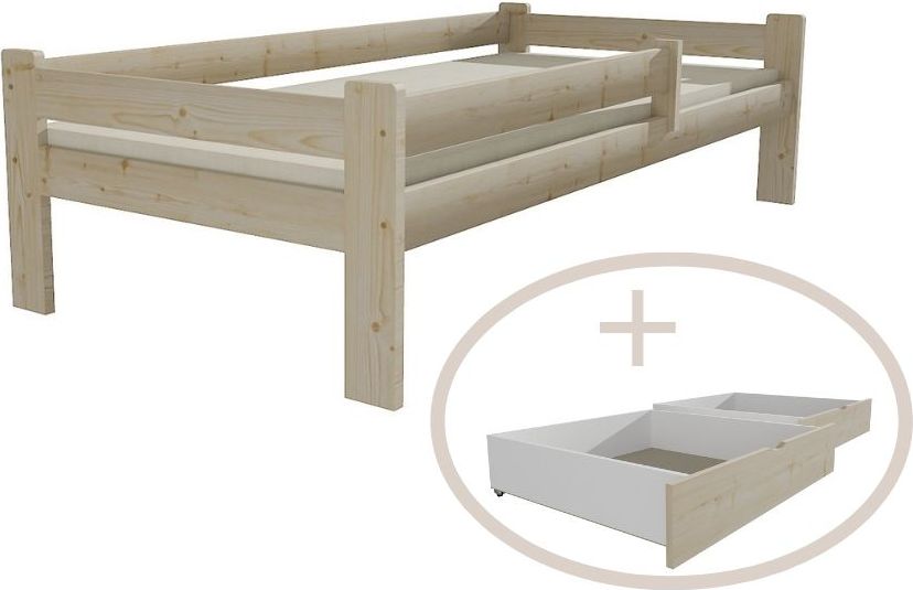 DĚTSKÁ POSTEL ŠÁRKA SUROVÉ DŘEVO S ŠUPLÍKY 200 x 90 cm - obrázek 1