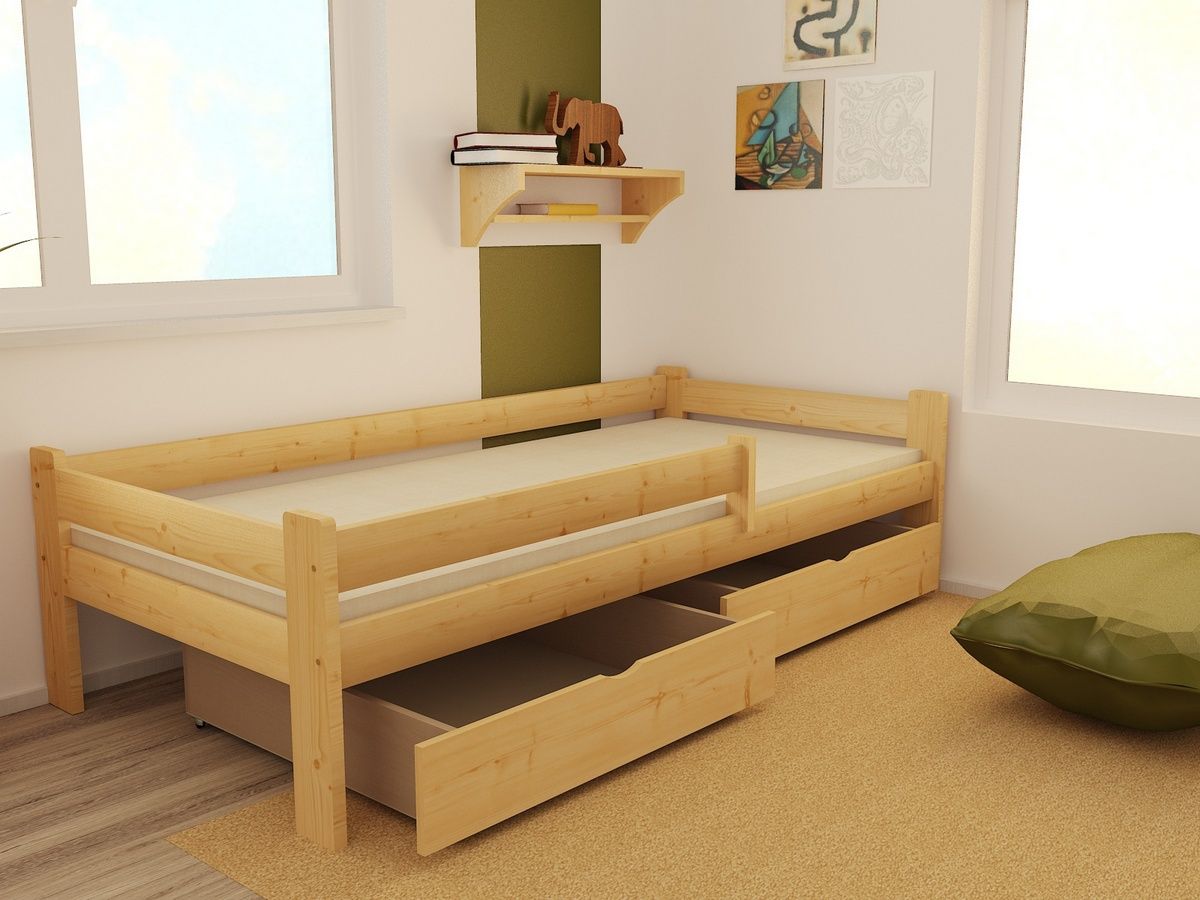 DĚTSKÁ POSTEL ŠÁRKA SUROVÉ DŘEVO S ŠUPLÍKY 200 x 90 cm - obrázek 2
