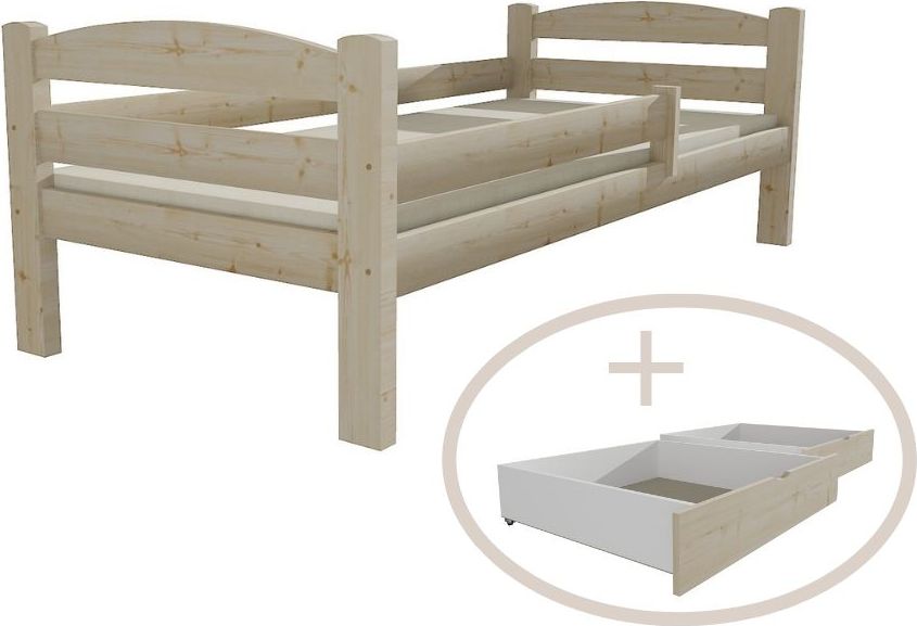DĚTSKÁ POSTEL ONDRA SUROVÉ DŘEVO S ŠUPLÍKY 180 x 80 cm - obrázek 1
