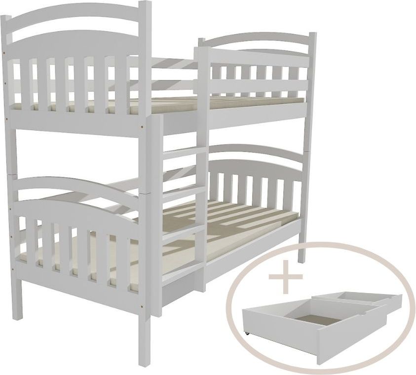 DĚTSKÁ PATROVÁ POSTEL MÍŠA BÍLÁ S ŠUPLÍKY 200 x 80 cm