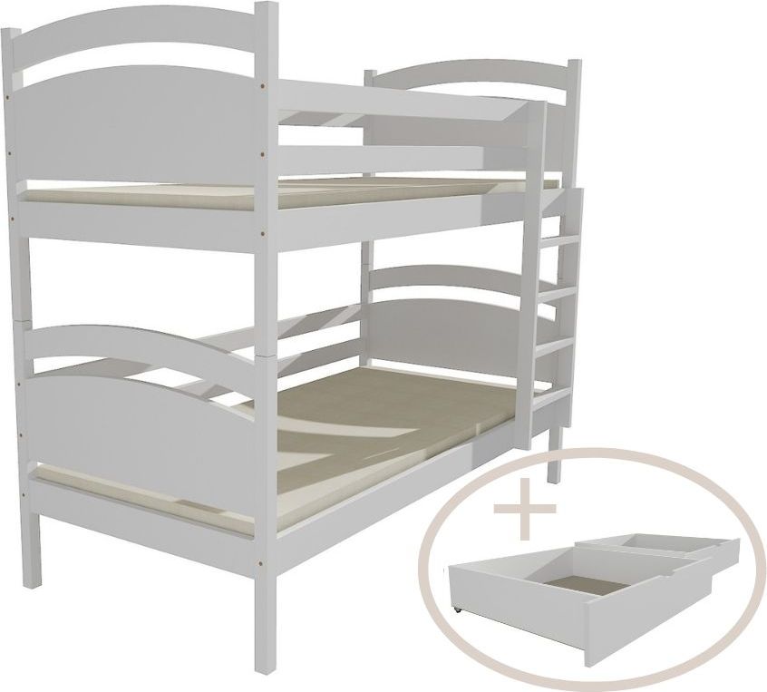 DĚTSKÁ PATROVÁ POSTEL NAĎA BÍLÁ S ŠUPLÍKY 180 x 80 cm