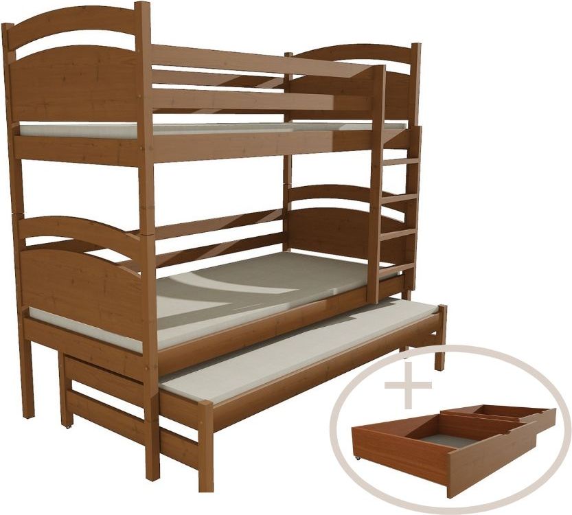 DĚTSKÁ PATROVÁ POSTEL S PŘISTÝLKOU FILIP MOŘENÍ DUB S ŠUPLÍKY 180 x 80 cm