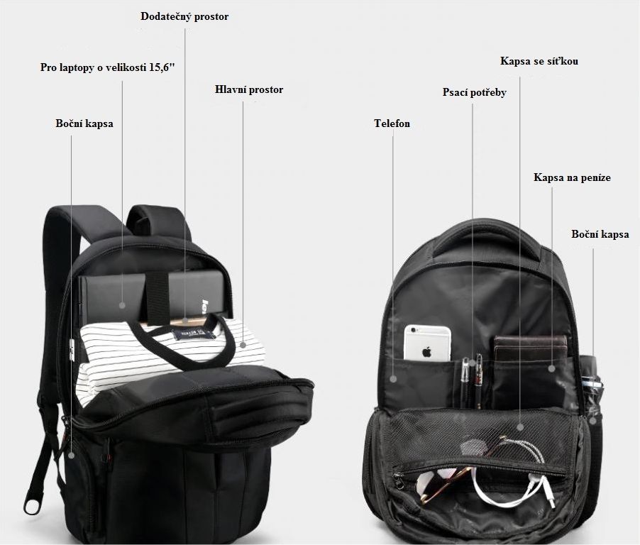 Batoh unisex Tigernu Varianta: Černá-oranžová - obrázek 6