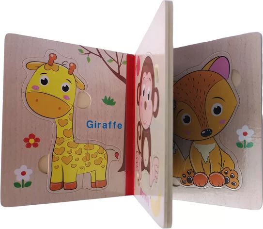 Dětské dřevěné puzzle kniha zvířátka - obrázek 1