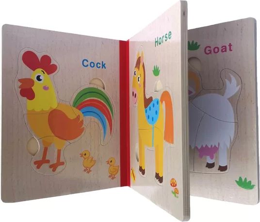 Dětské dřevěné puzzle kniha zvířátka na farně - obrázek 1