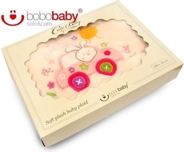Dětská deka BOBOBABY - Králíček v autě - krémová/růžová - obrázek 1