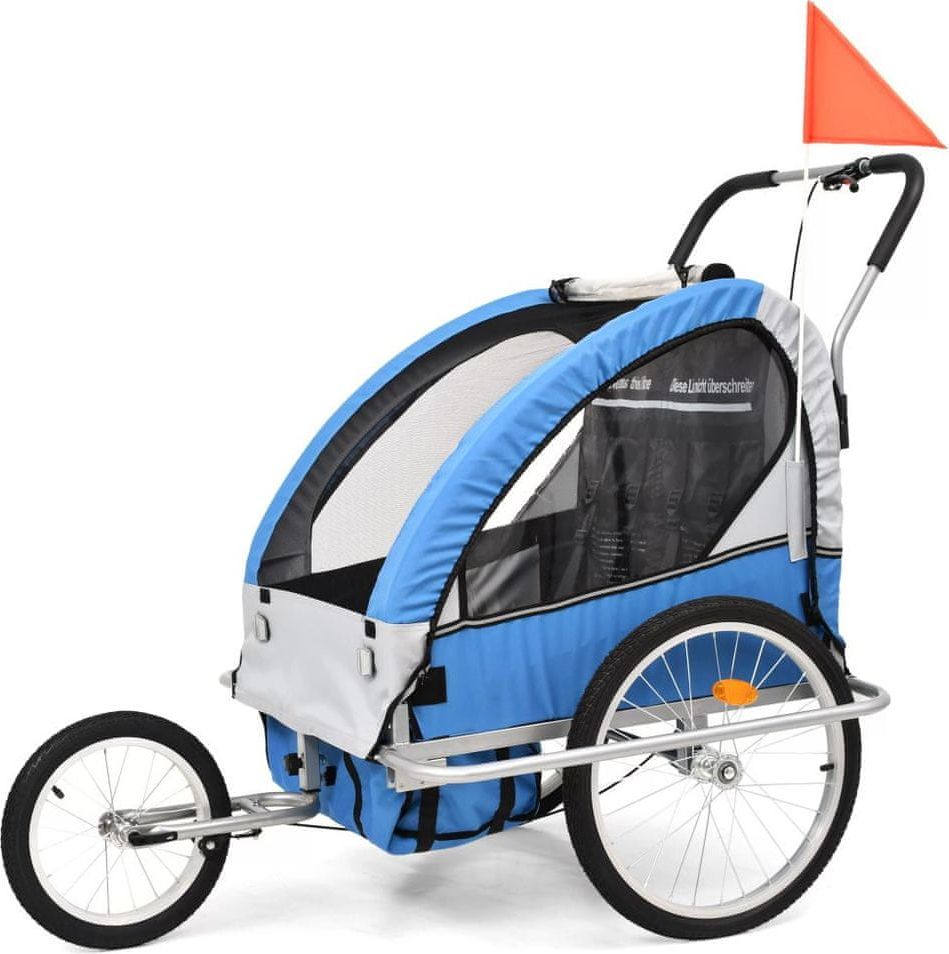 Dětský vozík za kolo a kočárek pro běžce 2v1 modro-šedý - obrázek 1