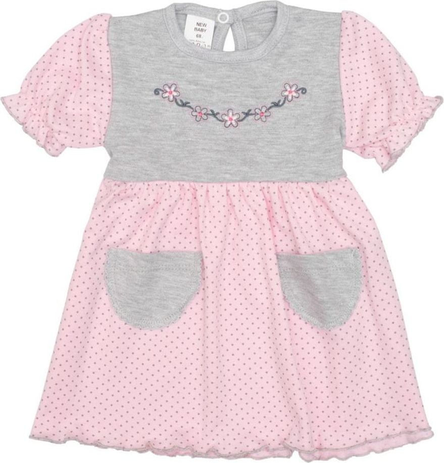 NEW BABY Kojenecké šatičky s krátkým rukávem New Baby Summer dress růžovo-šedé - Kojenecké šatičky s krátkým rukávem New Baby Summer dress růžovo-šedé - obrázek 1