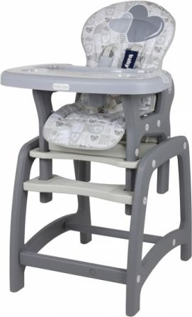 BABY MIX Jídelní židlička 2v1 - Srdce šedý - obrázek 1