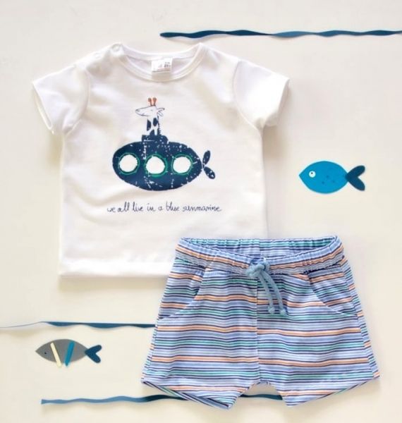 K-Baby 2 dílná dětská sada, triko s kraťasky For Boy - proužky modré, zelené - 68 (4-6m) - obrázek 1