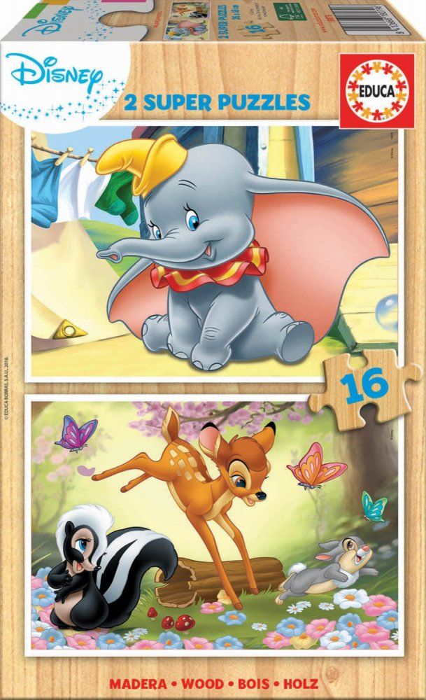 Educa Dřevěné puzzle Dumbo a Bambi 2x16 dílků - obrázek 1