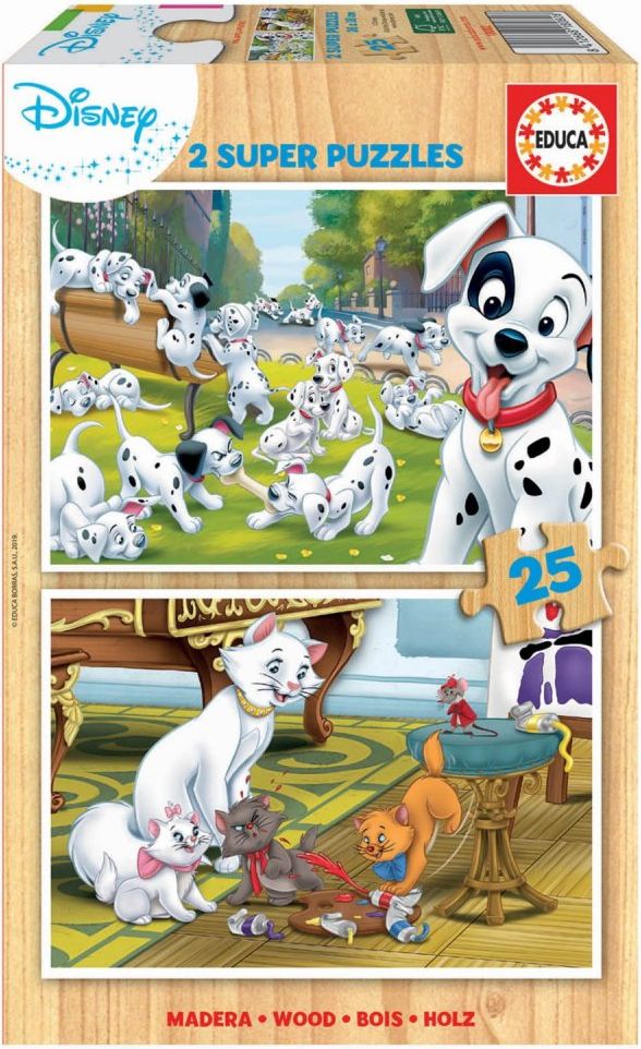 Educa Dřevěné puzzle 101 Dalmatinů a Aristokočky 2x25 dílků - obrázek 1