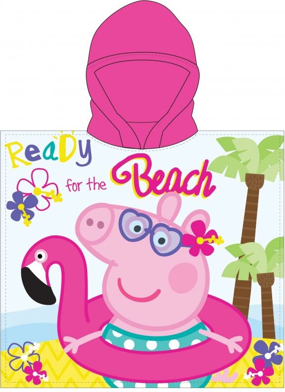 E plus M · Dětské / dívčí pončo - osuška s kapucí Prasátko Peppa - motiv Ready for The Beach - 55 x 115 cm / pro děti 3 - 6 let - obrázek 1
