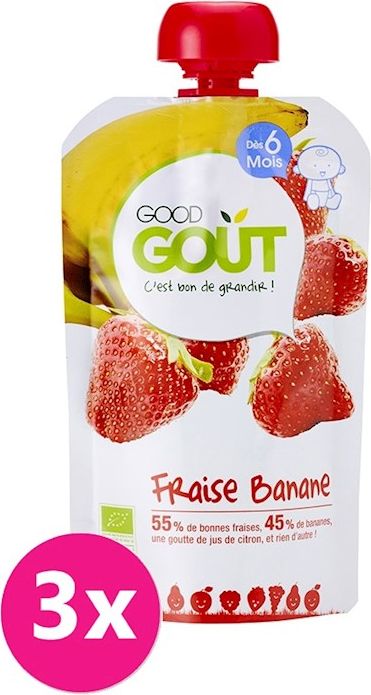 3x GOOD GOUT BIO Ovocné pyré bez lepku - Jahoda a banán 120 g - obrázek 1