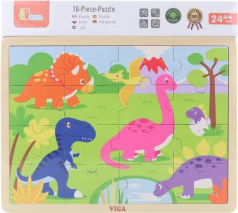 Dřevěné puzzle 16 dílků - dinosauři - obrázek 1