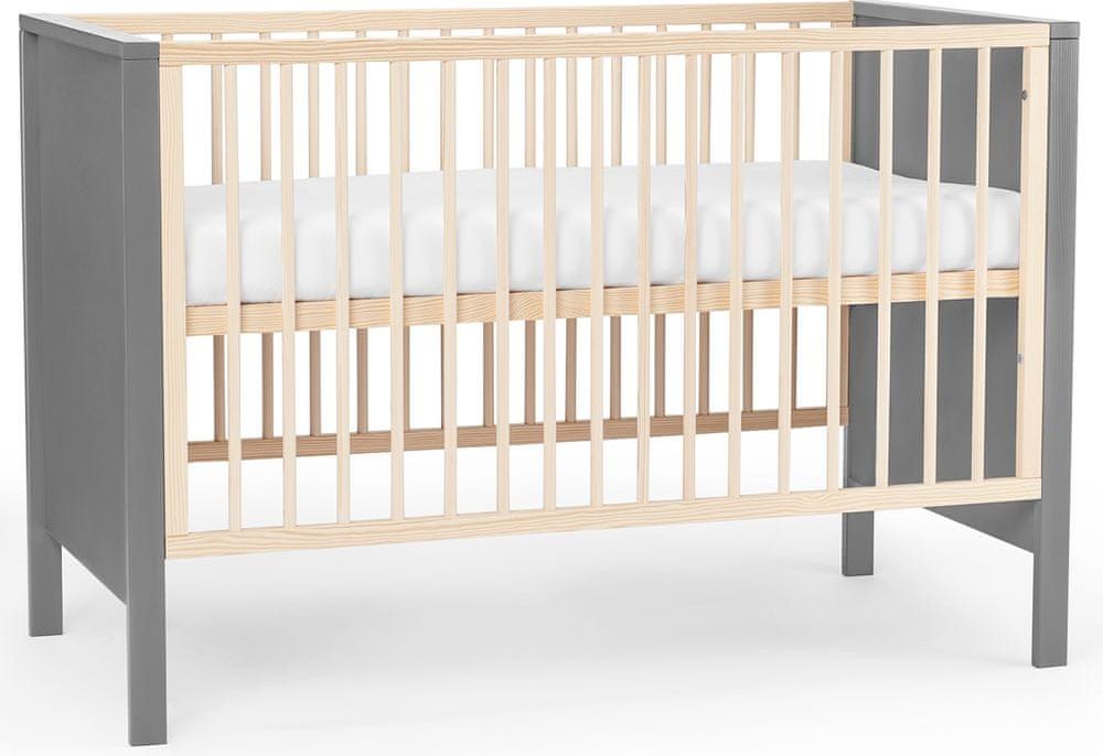 KinderKraft Baby wooden cot MIA guardrail grey - obrázek 1