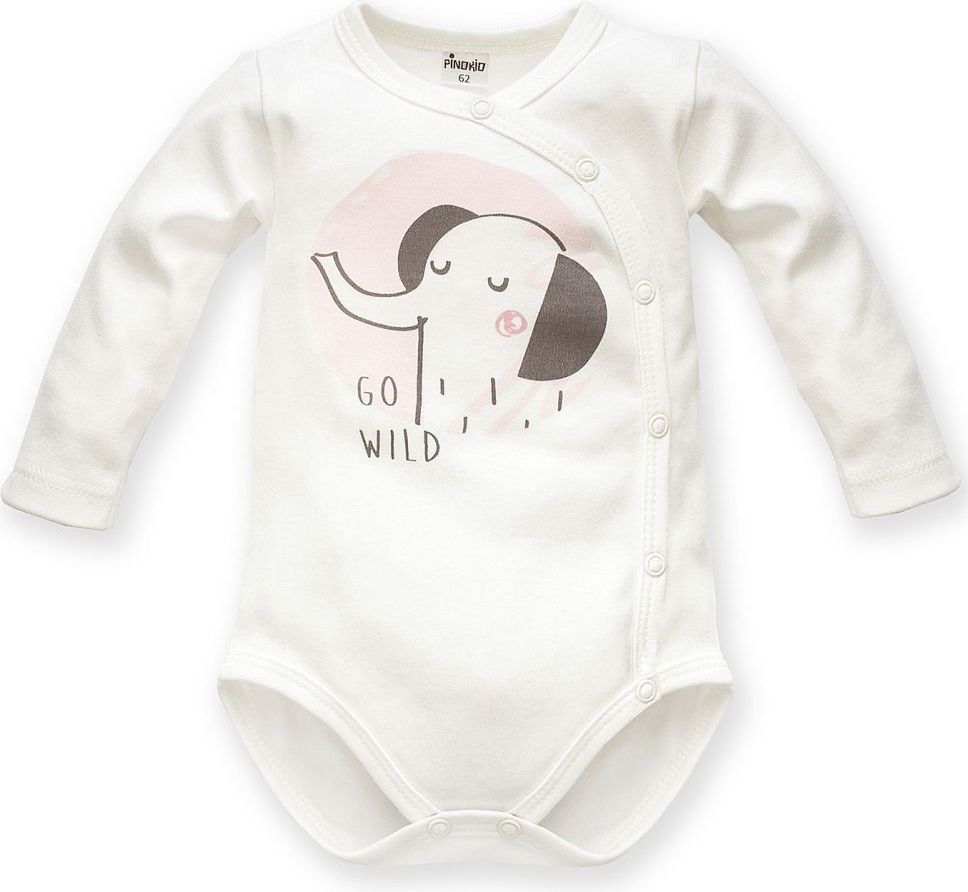 Body dlouhý rukáv rozepínací Pinokio Wild Animals Elephant Ecru - obrázek 1