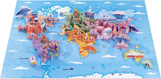 Vzdělávací puzzle pro děti Zajímavosti světa Janod 350 ks s figurkami kuriozit 50 ks - obrázek 1