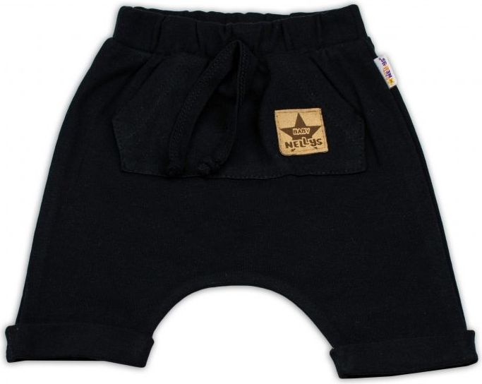 Baby Nellys Bavlněné kraťasy Baggy s klokaní kapsou - černé, vel. 74 - 74 (6-9m) - obrázek 1