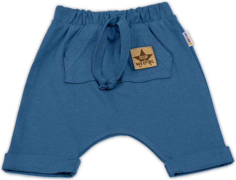 Baby Nellys Bavlněné kraťasy Baggy s klokaní kapsou - navy, vel. 98 - 98 (24-36m) - obrázek 1