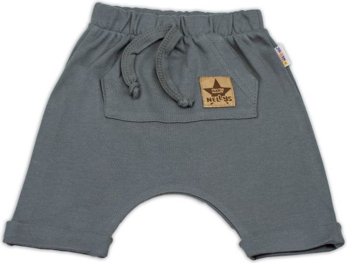 Baby Nellys Bavlněné kraťasy Baggy s klokaní kapsou - šedé, vel. 74 - 74 (6-9m) - obrázek 1
